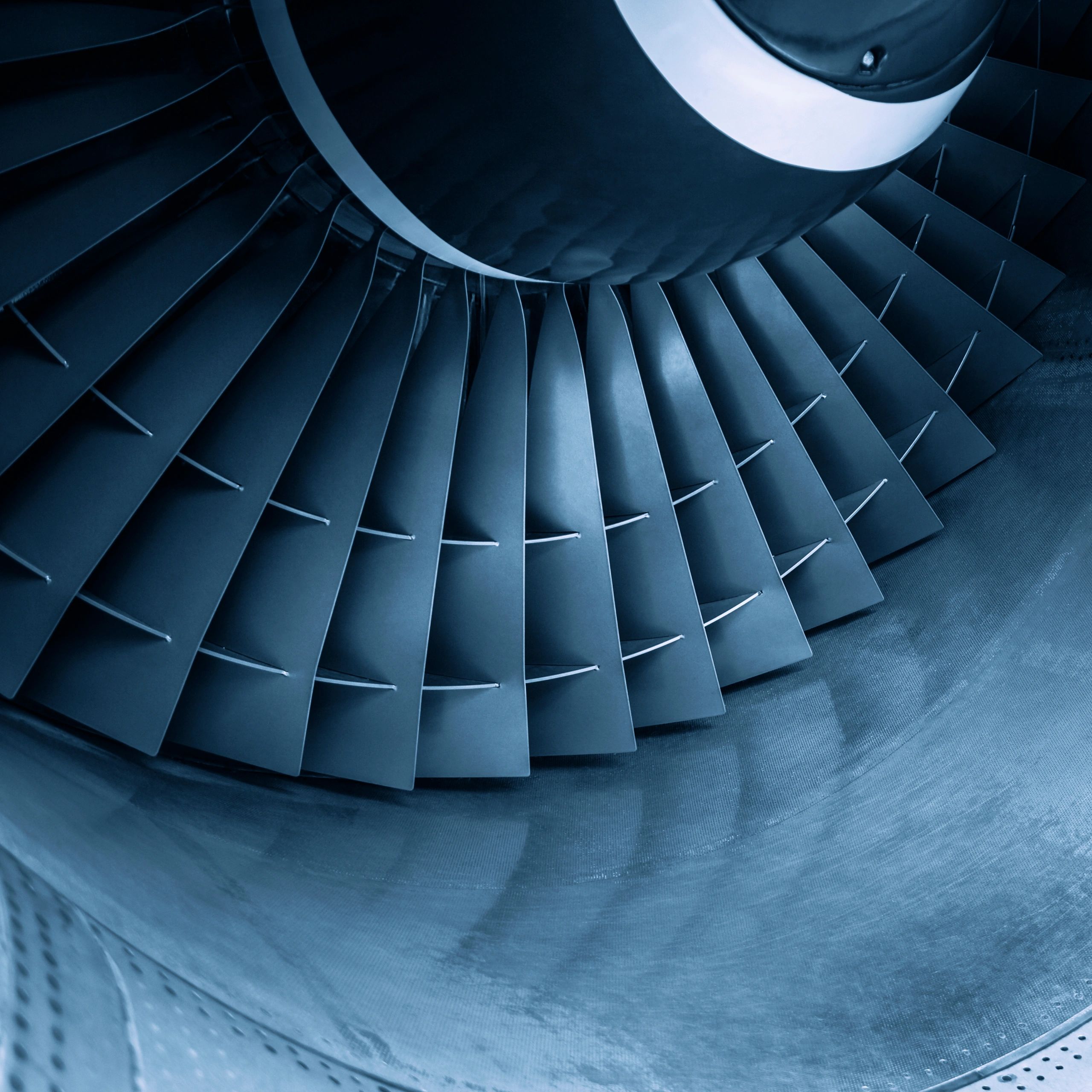 Jet engine turbine fan blades viewed from above